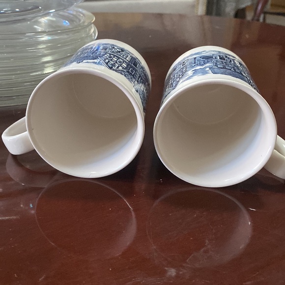 2 coffee tea mug cups EIT made n England blue transfer ware 19th century scenery - Picture 12 of 16